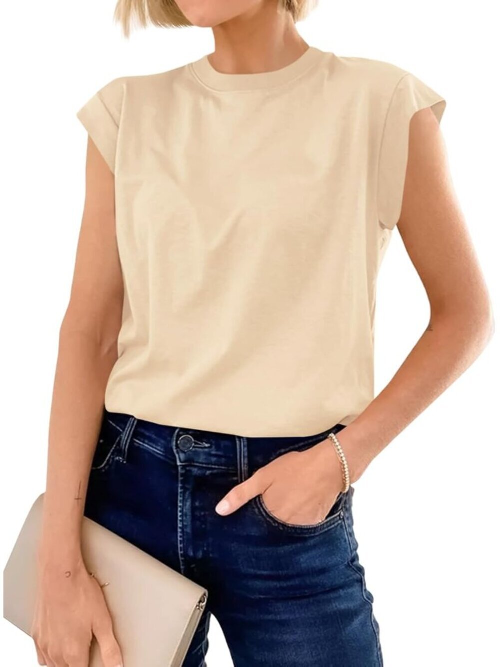 Womens Apricot Short Sleeve Crew Neck Basic Tee Loose Fit Cotton T Shirts